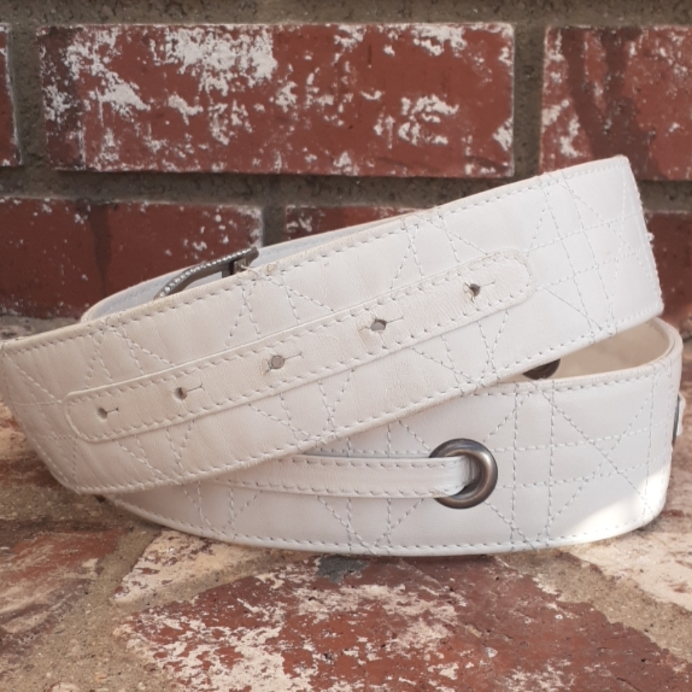 Christian Dior Leather Belt White Crystal Buckle - Picture 2 of 7